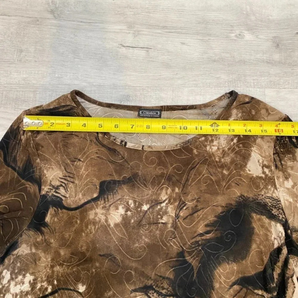 Clientele Smoky Tie-Dye 3/4-Sleeve Brown and Cream Women's L Shirt - Picture 10 of 16